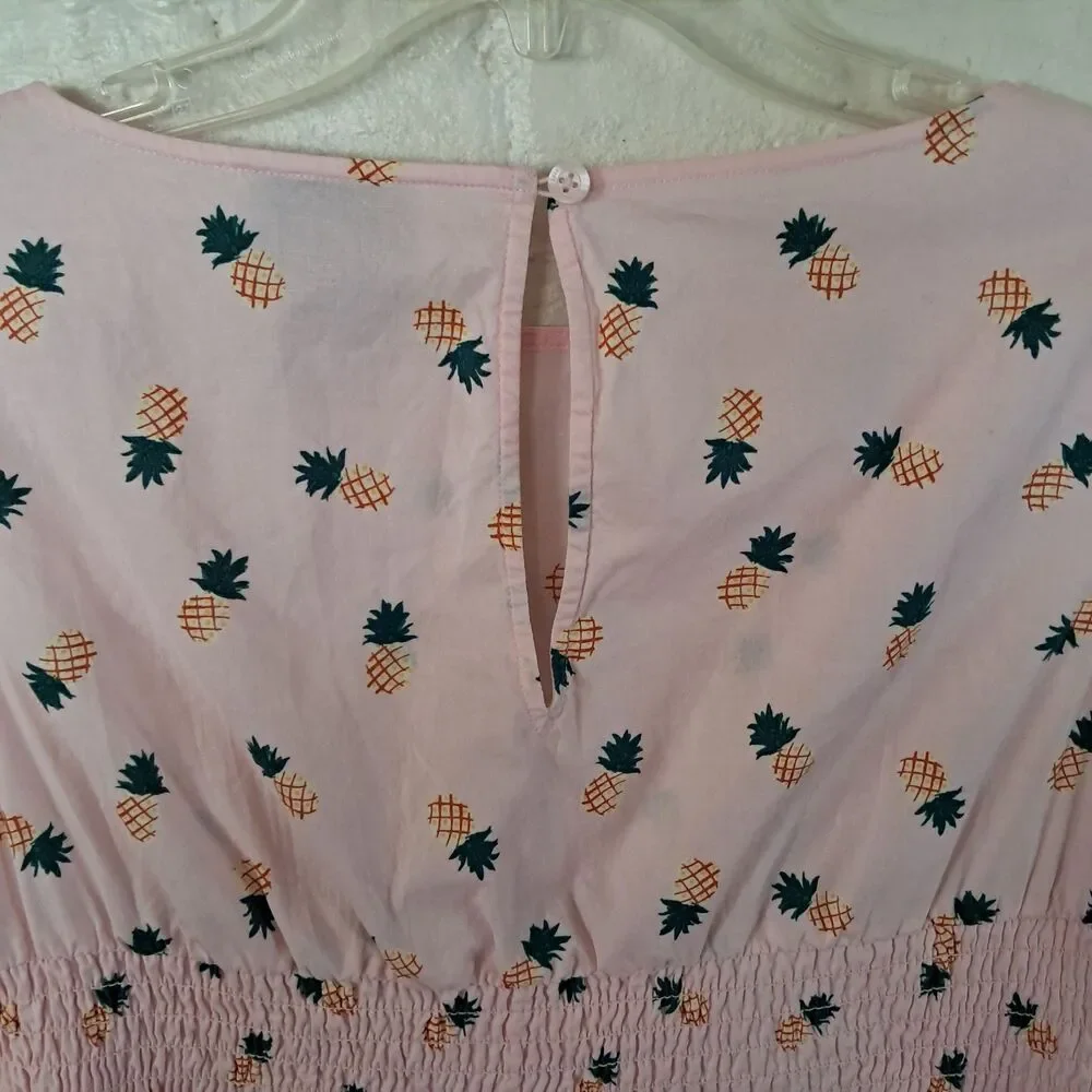 Kate Spade “Blaire” Pineapple Print Pink Cotton Poplin Dress Size XS Pockets
